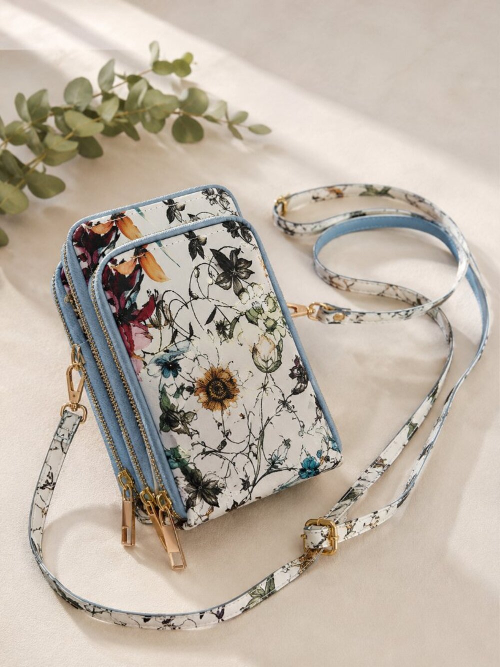 Small Floral Crossbody Bag Multicolor 3 Compartments